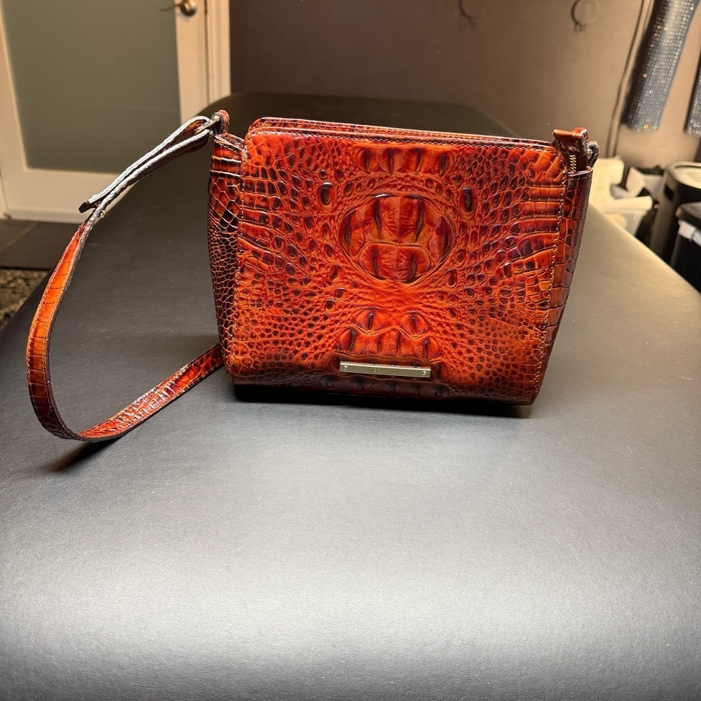 Brahmin Rich Brown Crocodile Embossed Clutch